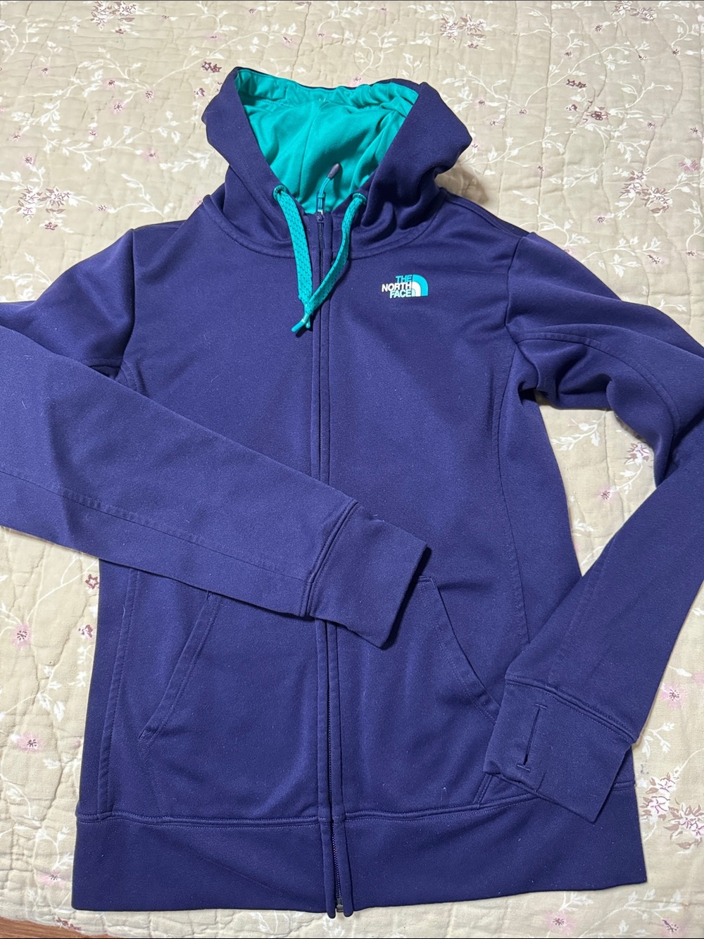 The North Face Purple Full-Zip Hoodie with Teal Lining